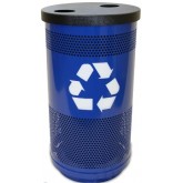 WITT Standard Series Recycling Receptacle with Flat Top and Two Hole Openings - 35 Gallons, Blue